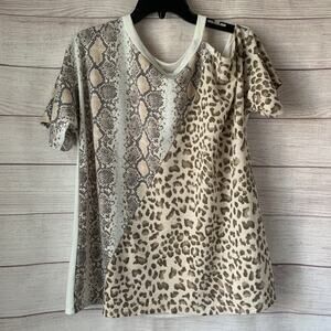 Bibi Leopard Snakeskin Printed Tee Color Block Cold Shoulder T-Shirt Size Large